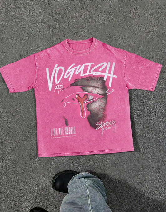 Flamingo Pink Over Sized Drop Shoulder Graphic T-Shirt