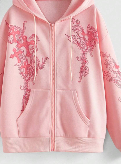 Flamingo Pink Punk Crop Hoodie Graphic Print