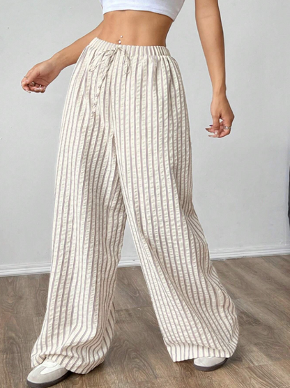 Dove Beige Striped Baggy Loose Fit Pants