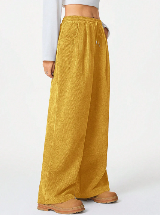 Dandelion Yellow Vintage Corduroy Textured Long Pants