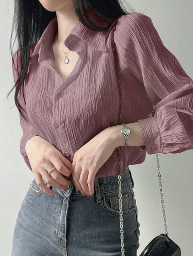 Lavender Purple Loose Turndown Collar Blouse