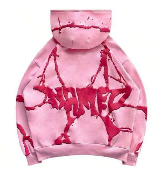 Pig Pink Splatter Streetwear Baggy Hoodie