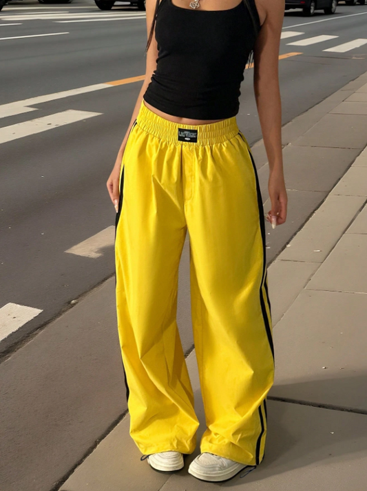 Duck Yellow Elastic Waist Loose Fit Casual Pants