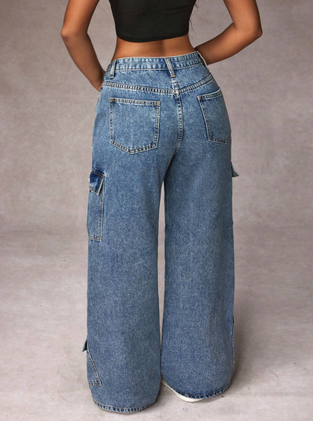 Butterfly Blue Wide-Leg Cargo Jeans