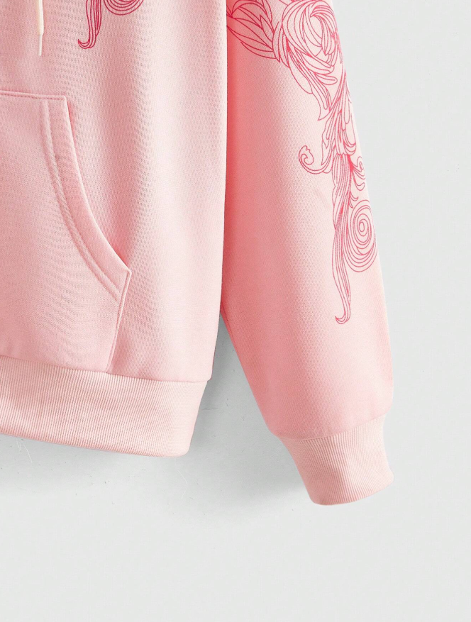 Flamingo Pink Punk Crop Hoodie Graphic Print