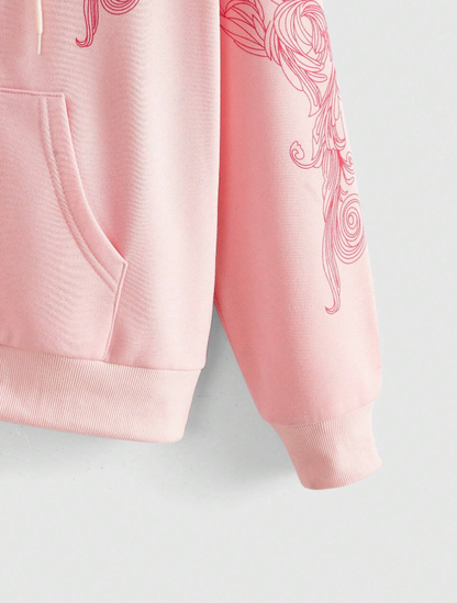 Flamingo Pink Punk Crop Hoodie Graphic Print