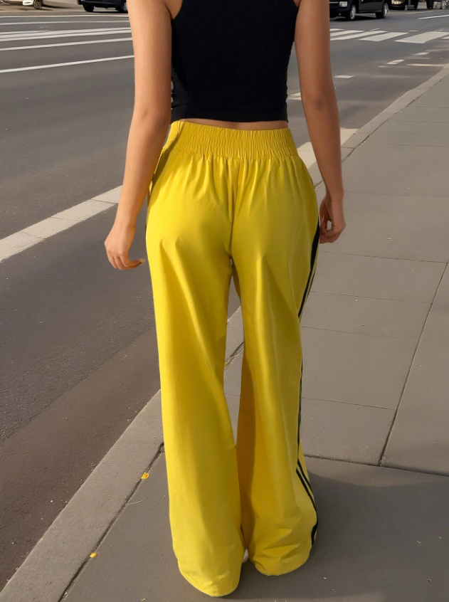 Duck Yellow Elastic Waist Loose Fit Casual Pants