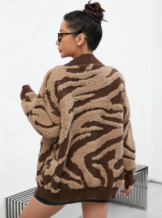 Bear Brown Drop Shoulder Over Sized Cardigan Sweater