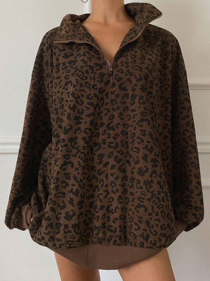 Bear Brown Long Sleeve Leopard Print Sweatshirt