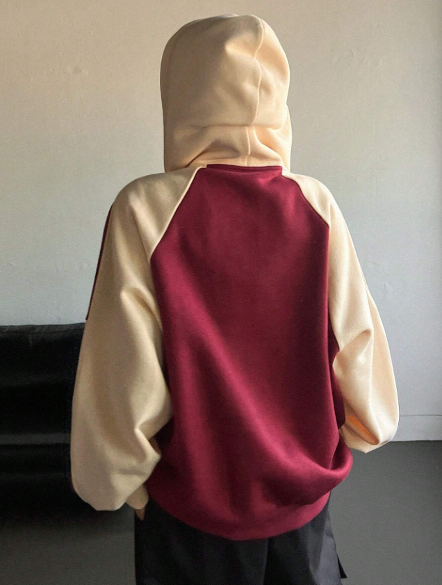 Cardinal Red Raglan Sleeve Zip Up Drawstring Hoodie