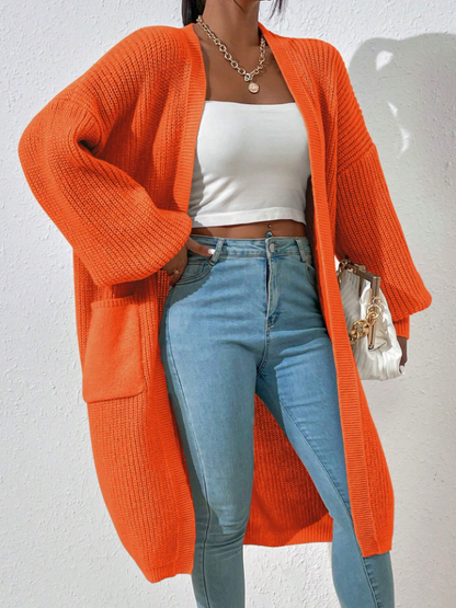 Tiger Orange Drop Shoulder Duster Cardigan Oversized Sweater