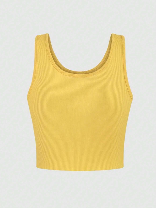 Yellow Slim Fit Peaches Tank Top