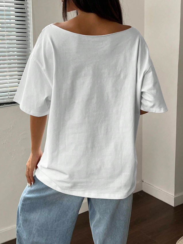 Flower White Loose Fit Oversized T-Shirt