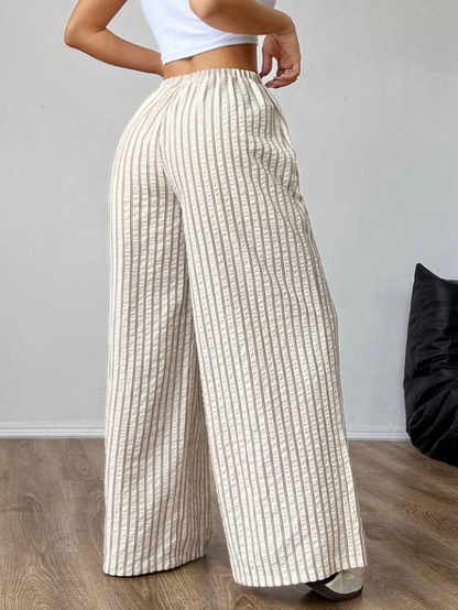 Dove Beige Striped Baggy Loose Fit Pants