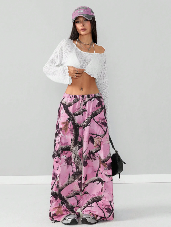 Pink Flamingo Tree Baggy Grunge Branch Pants