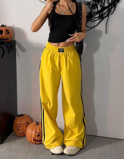 Duck Yellow Elastic Waist Loose Fit Casual Pants