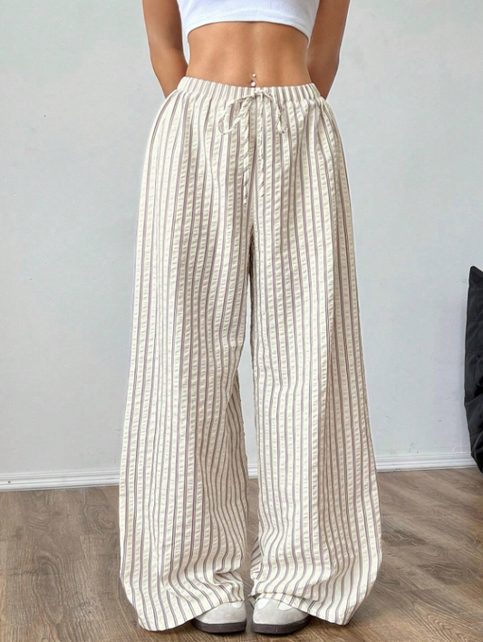 Dove Beige Striped Baggy Loose Fit Pants