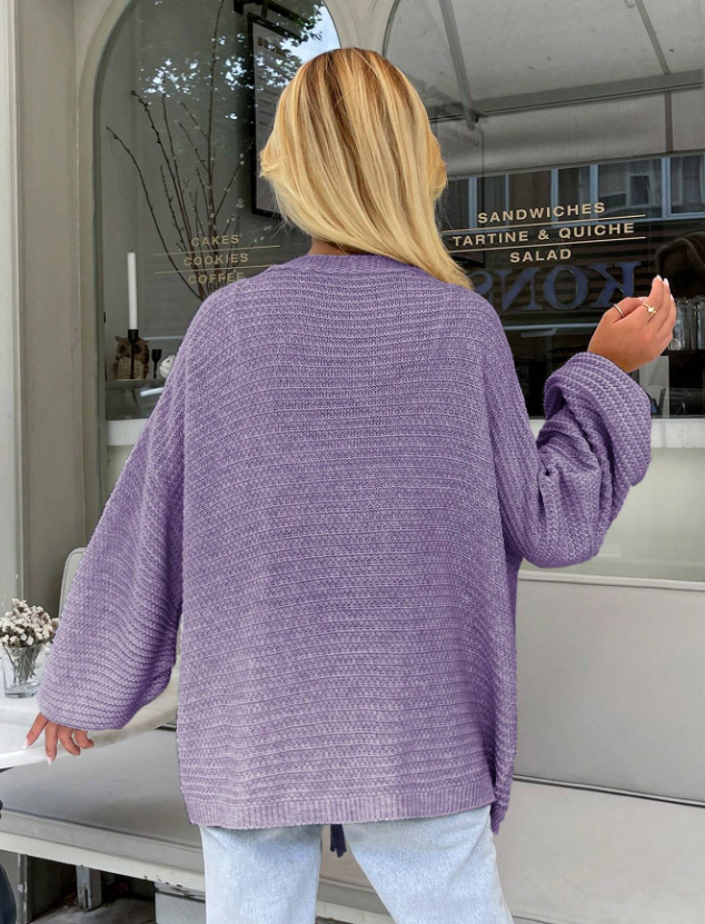 Lavender Purple Oversize Tie-Up Cardigan