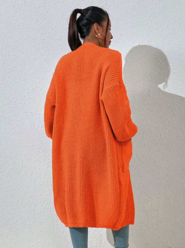 Tiger Orange Drop Shoulder Duster Cardigan Oversized Sweater