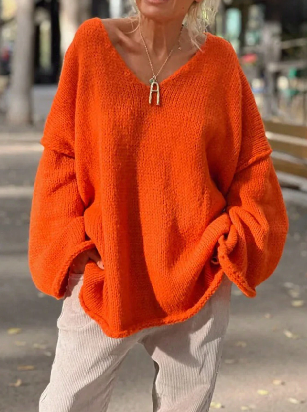 Tiger Orange Dropped Shoulder Loose Sweater