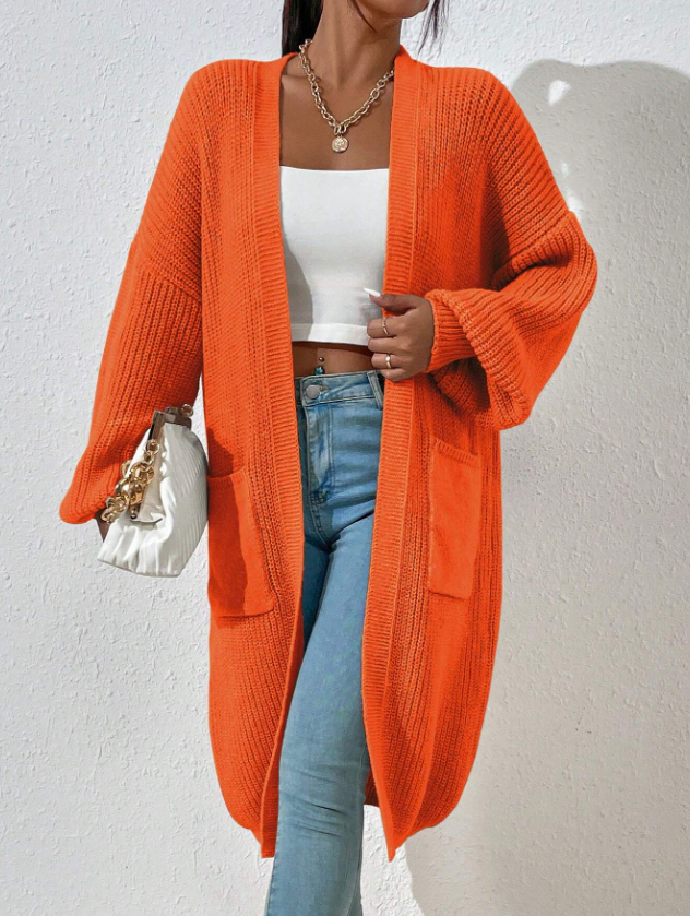 Tiger Orange Drop Shoulder Duster Cardigan Oversized Sweater