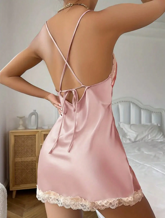 Flamingo Pink Satin Mini 1pc Sleepwear