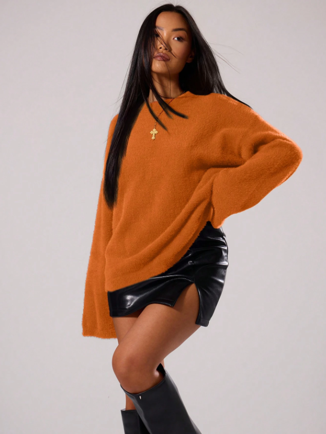 Tiger Orange Oversized Crew Neck Jumper