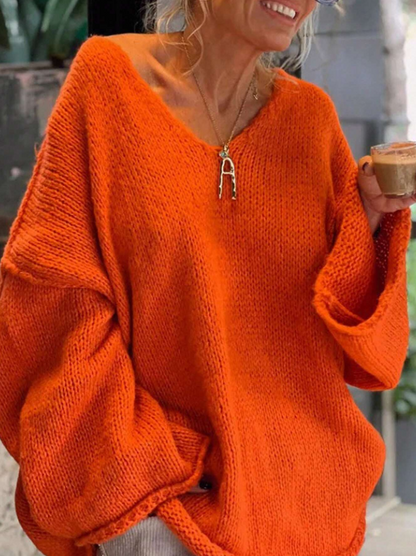 Tiger Orange Dropped Shoulder Loose Sweater